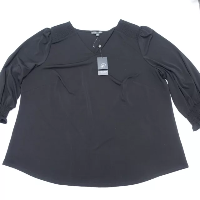 Adrianna Papell Blouse Women's 3X Plus Black Stretch V-Neck Smocked Detail Top