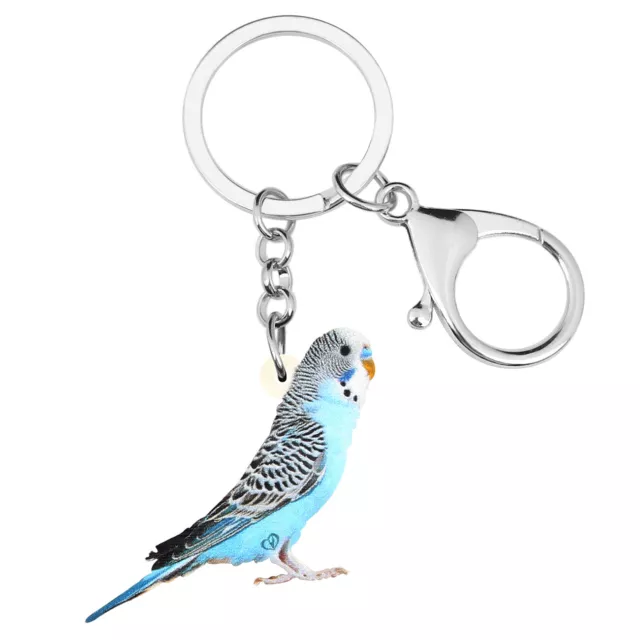 Acrylic Blue Long-tailed Parakeet Bird Keychains Car Key Ring Charm Jewelry Gift