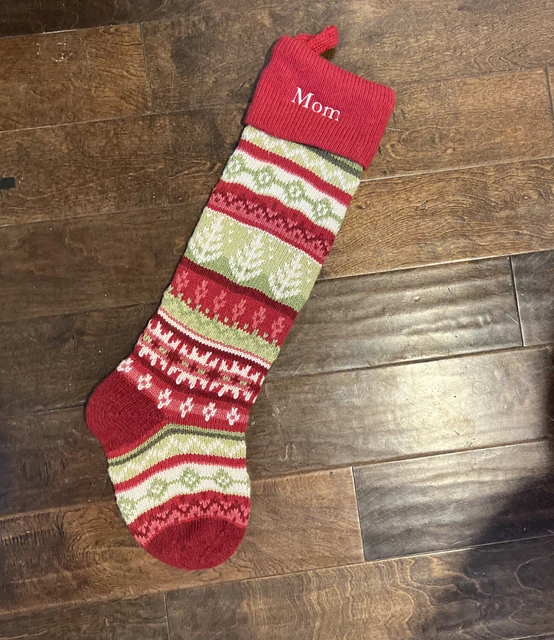 NWOT POTTERY BARN Classic Fair Isle Knit CHRISTMAS tree STOCKING Mono Mom