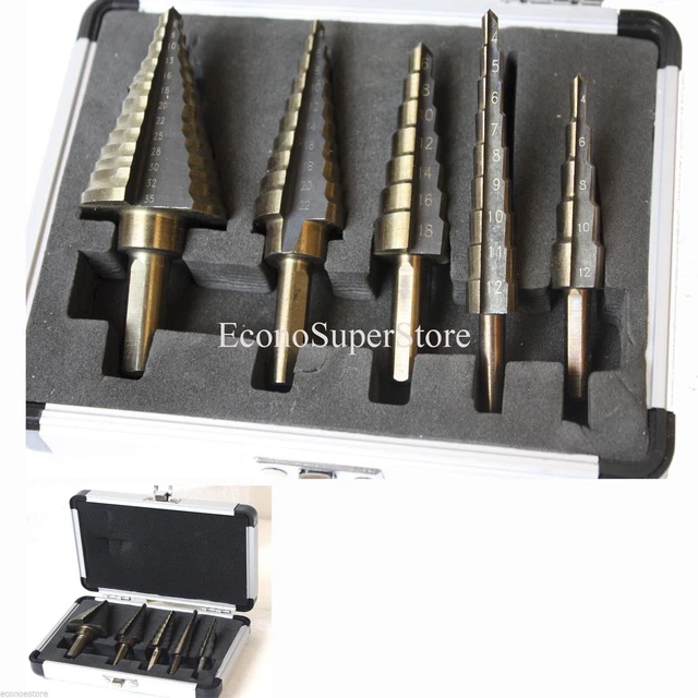 5pc Metric 50 Size Mutiple Hole Titanium Step Drill Bit High Speed Cobalt Coated