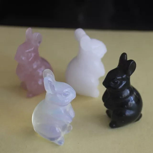 4pc Carved crystal gemstone rabbit bunny figurine animal carving decor 1.5''