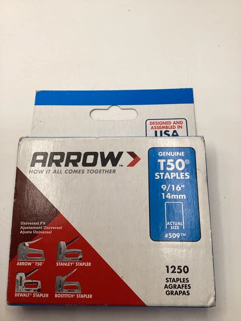 (Qty 2) Arrow 509 T50 9/16" Staples (2 boxes of 1,250 count, 2,500 total)