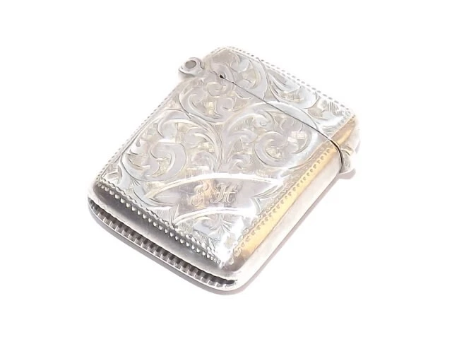 Antica Custodia Vesta In Argento Sterling Vittoriano, Con Marchio Birmingham 1898 Antica Custodia Vesta In Argento Sterling Vittoriano, Con Marchio Birmingham 1898