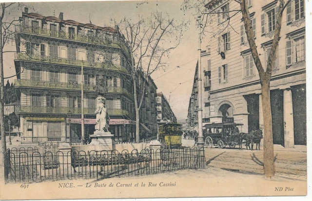 NICE - Le Buste de Carnot et La Rue Cassini Postcard - France