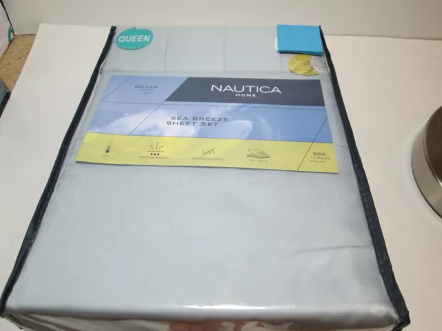 Nautica Home Sea Breeze 6 pc Queen Sheet Set ~ 500 Thread Count ~  Gray Grey New