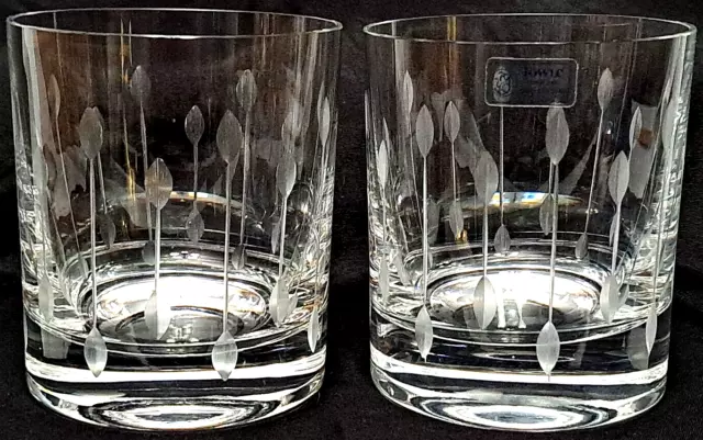 Towle Austria Set Of 2 Etched Cut Crystal Glasses Whiskey Low Ball Bar Rocks