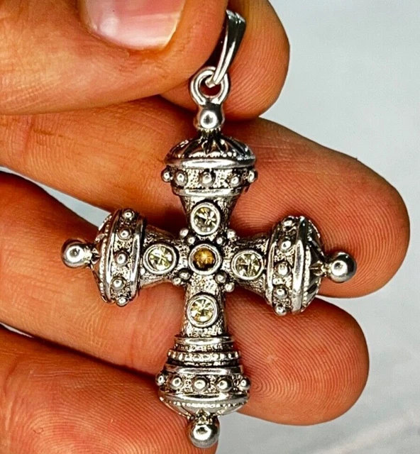 Imperial Christian Cross Russian Orthodox Pendant Silver Plated Jewelry 11gr Old