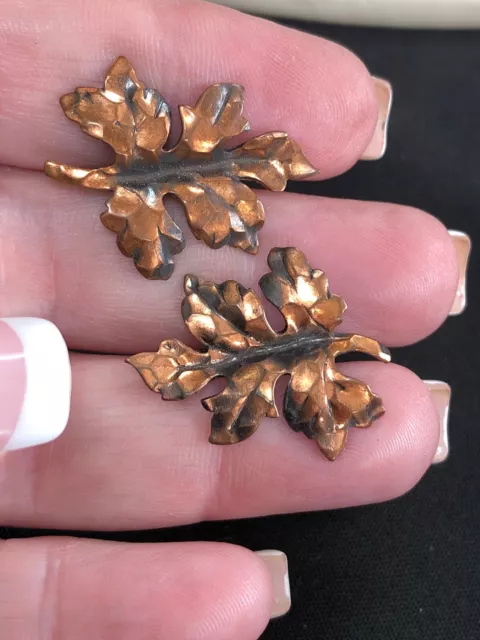 VINTAGE SCREW BACK Earrings Mid Century Leaf Design Copper Hand Made ...