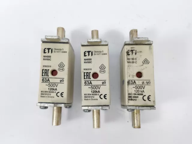 ETI 004181212 Fusible 63A 500V NH000 Gg 3 Scp 3