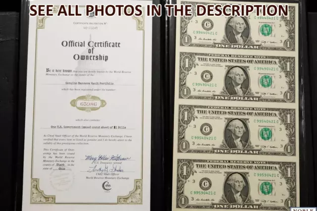 NobleSpirit No Reserve 2009 FRN UnCut Sheet of 4 SUPERB GEM CU in Folio + Cert