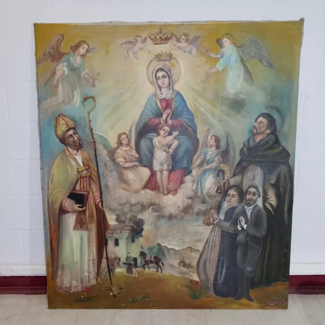 antico grande dipinto religioso olio su tela epoca  '800 piemontese