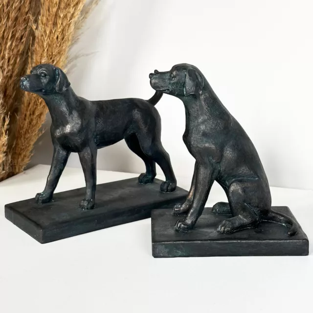 Dog Bookends Set Of 2 Black Resin Animal Heavy Office Labrador Bookshelf Stopper