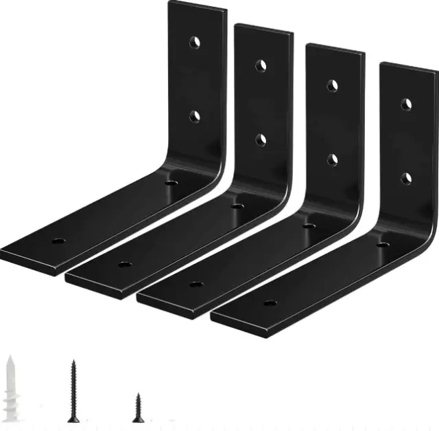 6 X 4" Black Shelf Brackets 4-Pack, Heavy Duty Metal L Brackets, Mantel, Kitchen