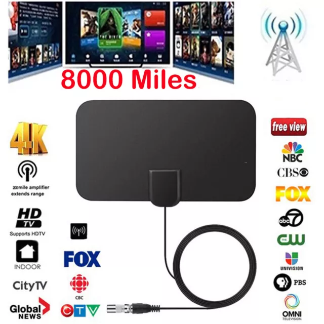 8000Miles Indoor Digital TV Antenna Aerial Signal Amplified HD 4K 1080P Freeview