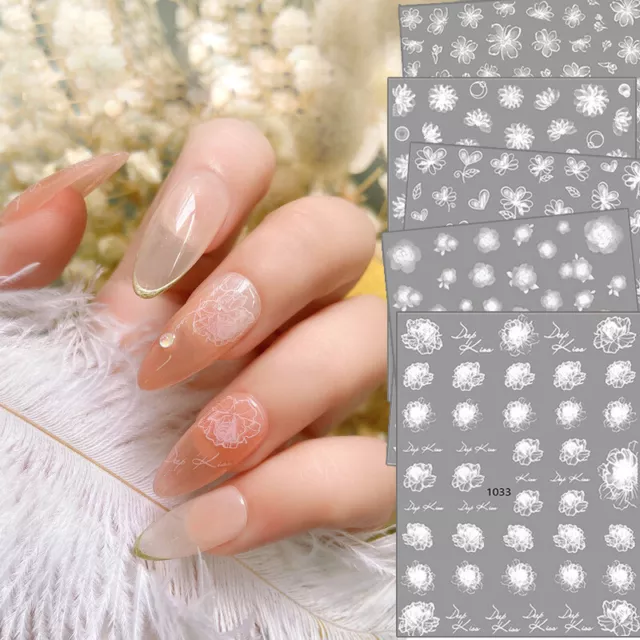 Manicura Pegatina Transparente Flor Blanca Hoja Patrones De DIY Autoadhesivo "