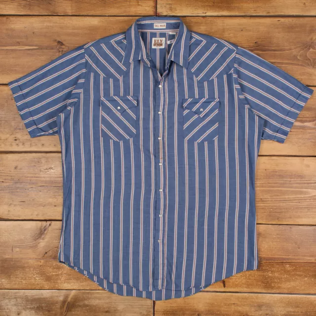 Camicia western vintage Ely Cattleman a scatto XL anni '90 a righe a scatto uomo alta blu