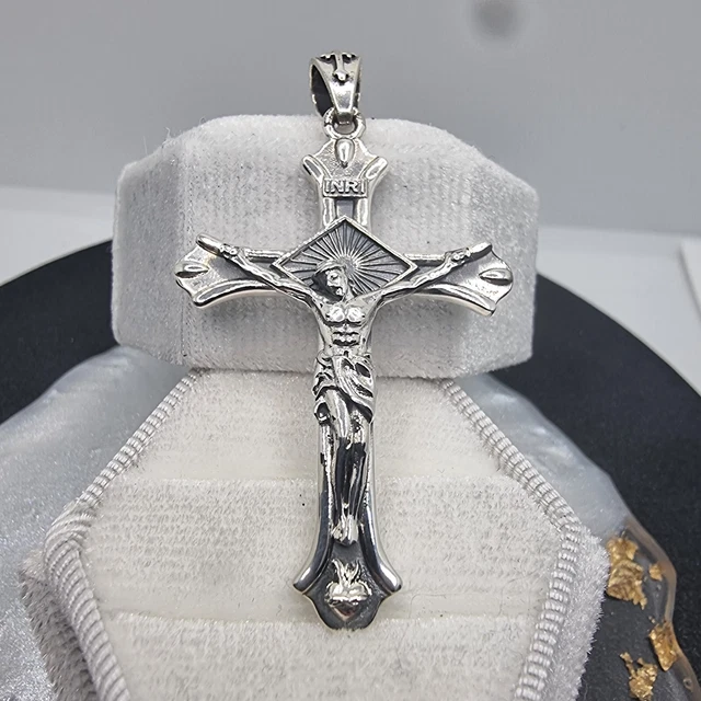 CRUCIFIX JESUS PENDANT with INRI Inscription Cross Radiant 925 Sterling ...