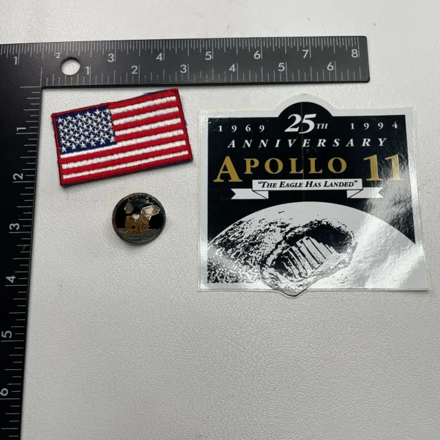 1 Each Patch & Pin APOLLO 11 NASA Moon Lunar Mission + USA Flag Patch 261D