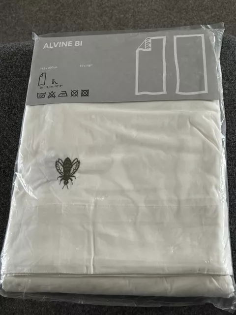 De colección Nuevo Ikea Alvine Bi Marfil Verde Bordado Abeja Cortinas 57" x 118" 2003