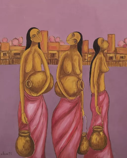 Pintura Firmado Mujeres Jarras Africano Robert Fechado 73 Desnudo