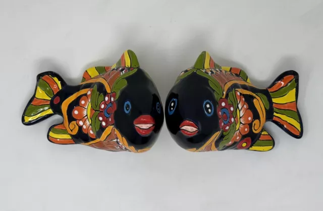 Talavera Fish Couple Folk Art Mexican Pottery Wall Hanging Nautical Figure Set