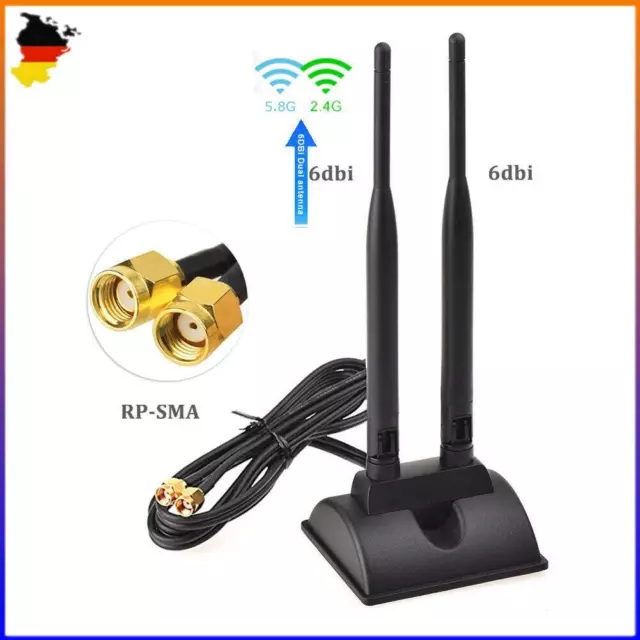 L44D WiFi Antenne 2.4G 5.8G 3m Verlängerungskabel 2x 6dBi RP-SMA Kabel Magnet