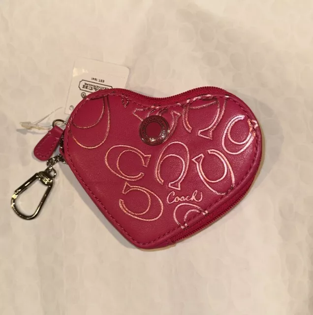 COACH JEWEL HEART 44812 V Day Pink Leather Coin Case Purse Key Chain Fob  Nwt $50.88 - PicClick