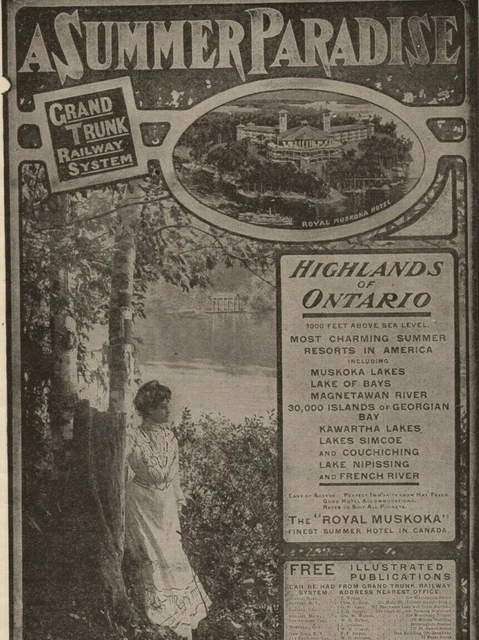 1890s-1910s Print Ad Summer Paradise Grand Trunk Railway Ontario Canada Train