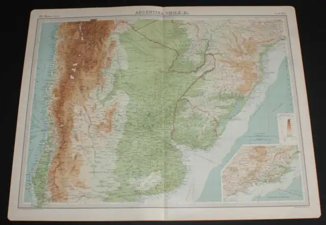 Map of Part of South America from 1920 Times Survey Atlas; Argentina, Chile, &c