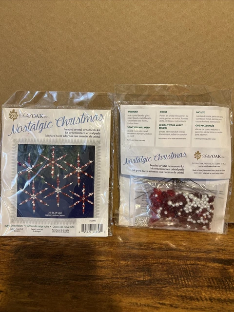 Kit de 2 adornos de cristal con cuentas de Navidad nostálgicos copos de nieve rubí hace 6