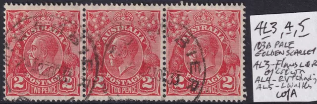 Australia, KGV, 1931, 2d Red, Die 3, CofA Wmk, Minor Varieties 4L3,4,5, Used.