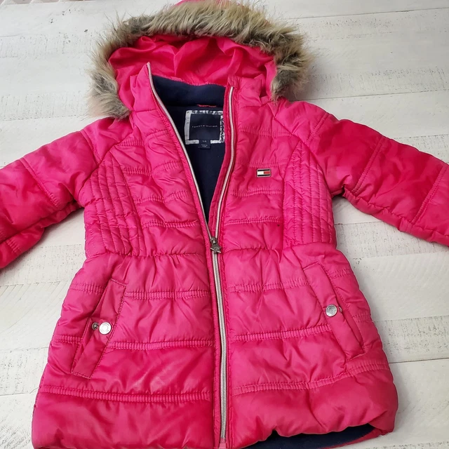 Tommy Hilfiger Girls Jacket Raspberry Sorbet Chevron Hooded Puffer Coat Kids