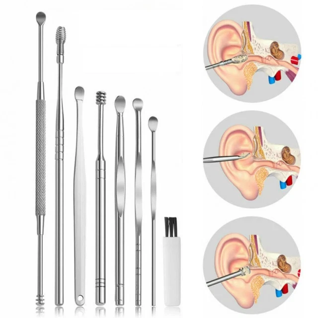 8x Kit removedor de cera para oídos de acero inoxidable Limpiador de orejas Herramientas de eliminación de palillos para oídos