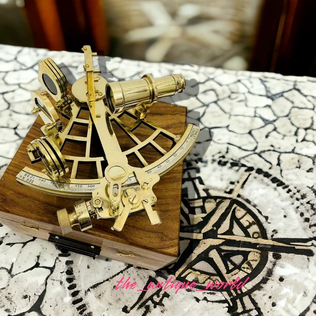 Sextant Marine Ancien De Collection - Laiton Avec Boîte En Bois - Reproduction Vintage