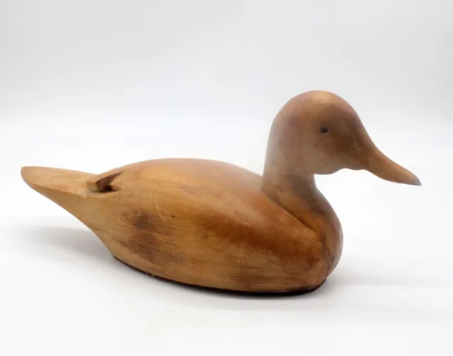 Vintage Hand Carved Solid Wood Duck Decoy Natural Wood Color Folk Art Home Decor