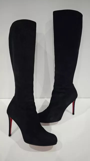 CHRISTIAN LOUBOUTIN FIFI BOTTA 100 Black Suede Tall Classic Boots 41