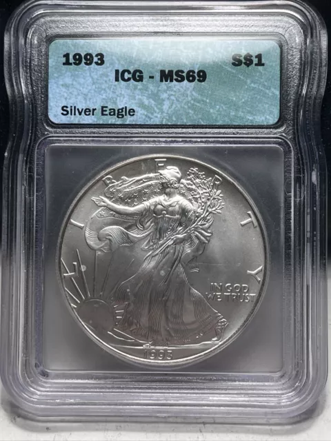 1993 1 Oz Silver American Eagle Icg Ms69