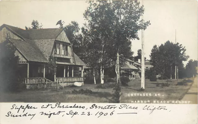 c1906 RPPC Postcard Cottages at Harbor Beach Resort, Huron County MI Unposted