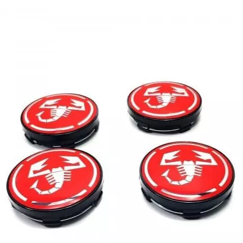 4 Caches Moyeu logo Jante Centre De Roue 60mm Insigne Logo Fiat Abarth rouge