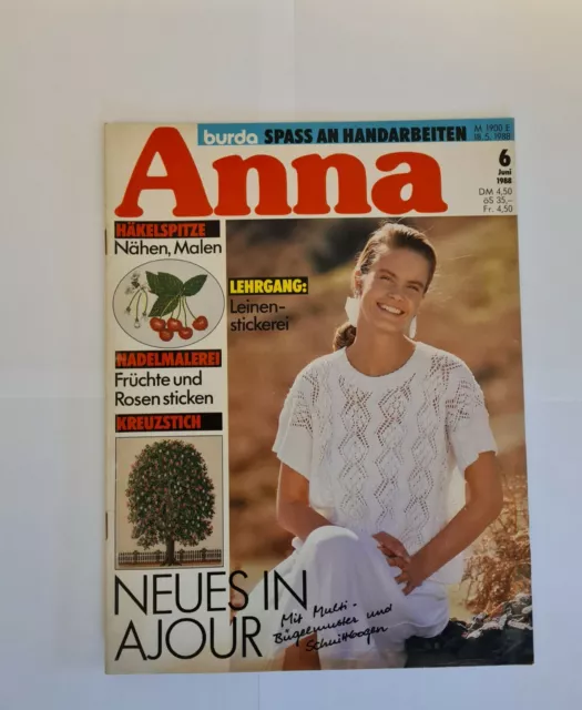 Anna Burda Spaß an Handarbeiten Nr6 1988 Vintage mit Vorlage Sticken Häkeln
