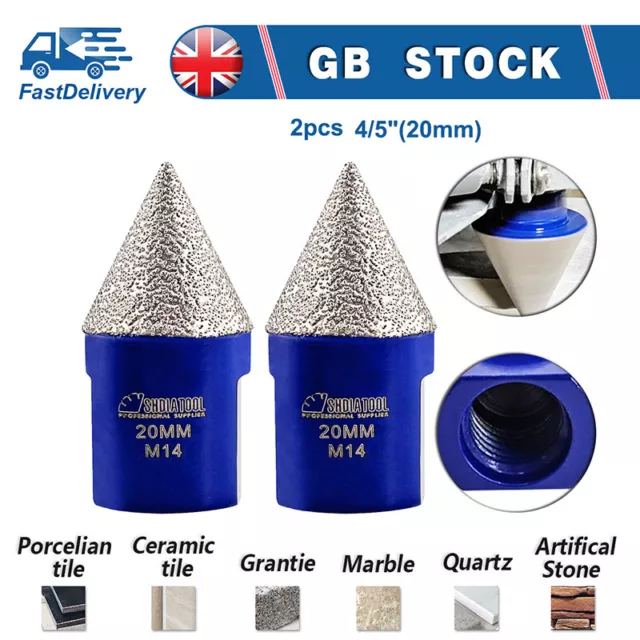 Diamond Chamfer Bit Cone 20mm Milling Bits Tile Porcelain Beveling Hole Saw 2pcs