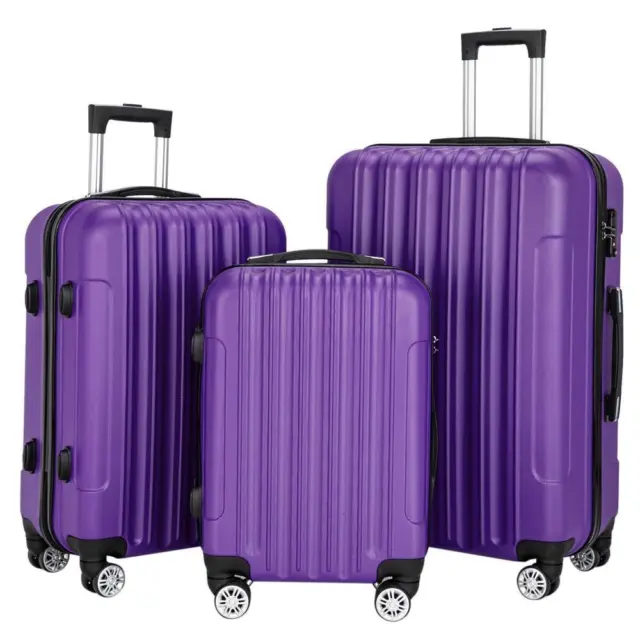 3Pcs Luggage Set ABS Trolley Spinner 20"/24"/28" Suitcase Hard Shell Purple
