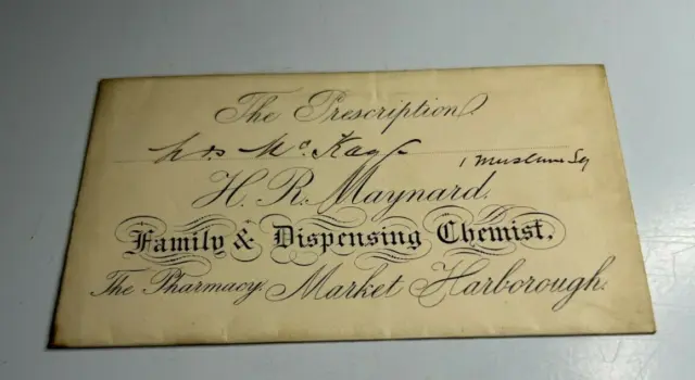 Antique Prescription Envelope H.R Maynard Chemist Market Harborough