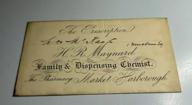 Antique Prescription Envelope H.R Maynard Chemist Market Harborough