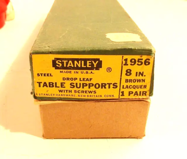 Stanley NOS 1956 8" Brown pr of Drop Leaf Table Supports in box Excellent