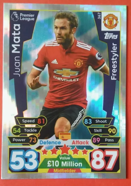 Match Attax 2017/8 Freestyler card - Juan Mata of Manchester United #367