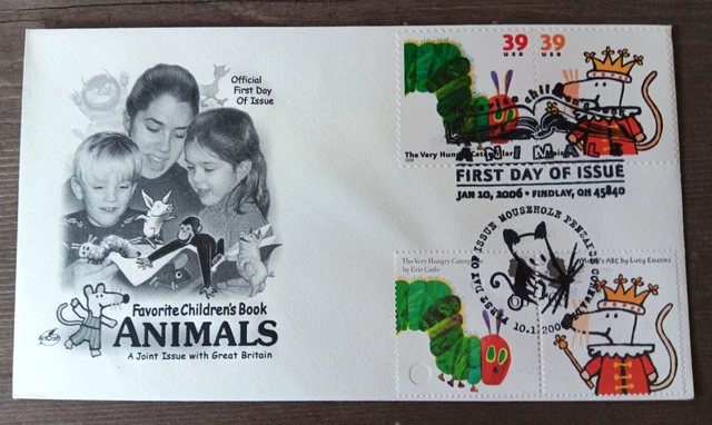 England & Usa Very Hungry Caterpillar & Maisy Children's Book Animals 2006  Fdc