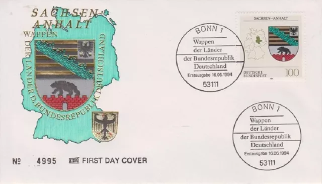 FDC Ersttagsbrief Wappen der Bundesländer Sachsen-Anhalt 16.06.1994