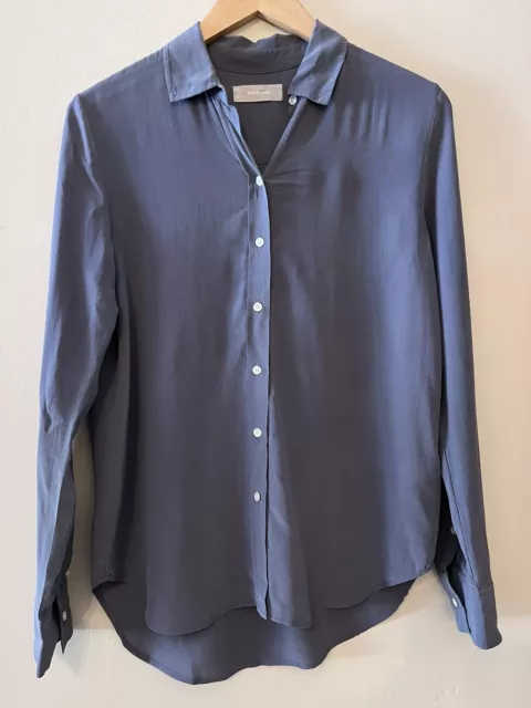 Everlane Size 2 Womens The Silk Relaxed Shirt Blouse Long Sleeved Gray 100% Silk