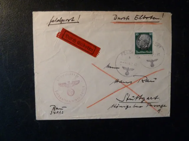 Dt. Besetzung 2.WK Elsaß : 50 Pfg EF auf FP Brief 1941